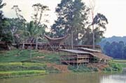 Rozestav�n� bambusov� pavil�ny, kde b�hem poh�bu sed� host�. Oblast Tana Toraja. Sulawesi, Indon�sie.