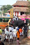 Thaipooya Mahotsavam Festival za��n�. P�ich�z� prvn� proces� v �ele se slonem. Thrissu, Kerala. Indie.